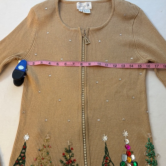 Christmas Festive Beige Cardigan/Holiday Embellishments/large/Just B/2pieces - Picture 8 of 16